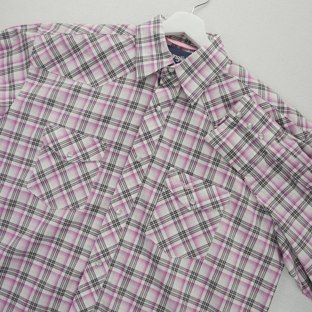 Wrangler Mens Pink Black Plaid Western Pearl‎ Snap Shirt M MTP262M Cotton
